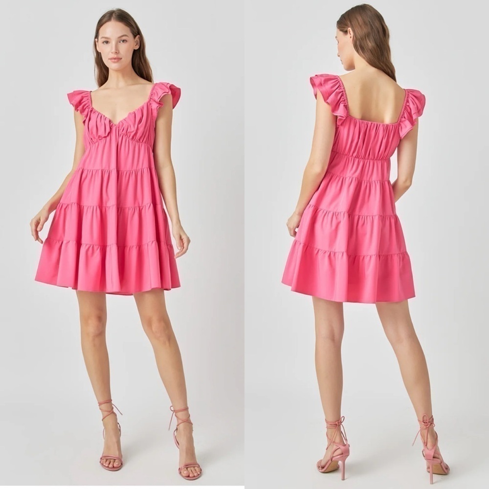 NWT Endless Rose Tiered Mini Dress Fuchsia